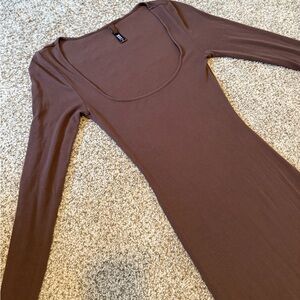 SKIMS Long Sleeve Dress in Brown